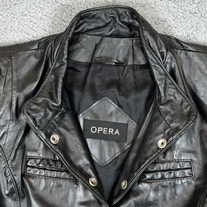 Opera Womens Black Genuine Leather Button Front Tailored Jacket Made in Canada 8
